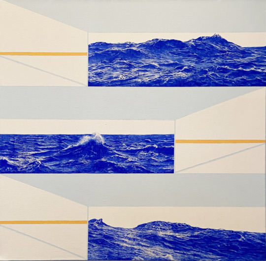 blue waves screenprinted on canvas